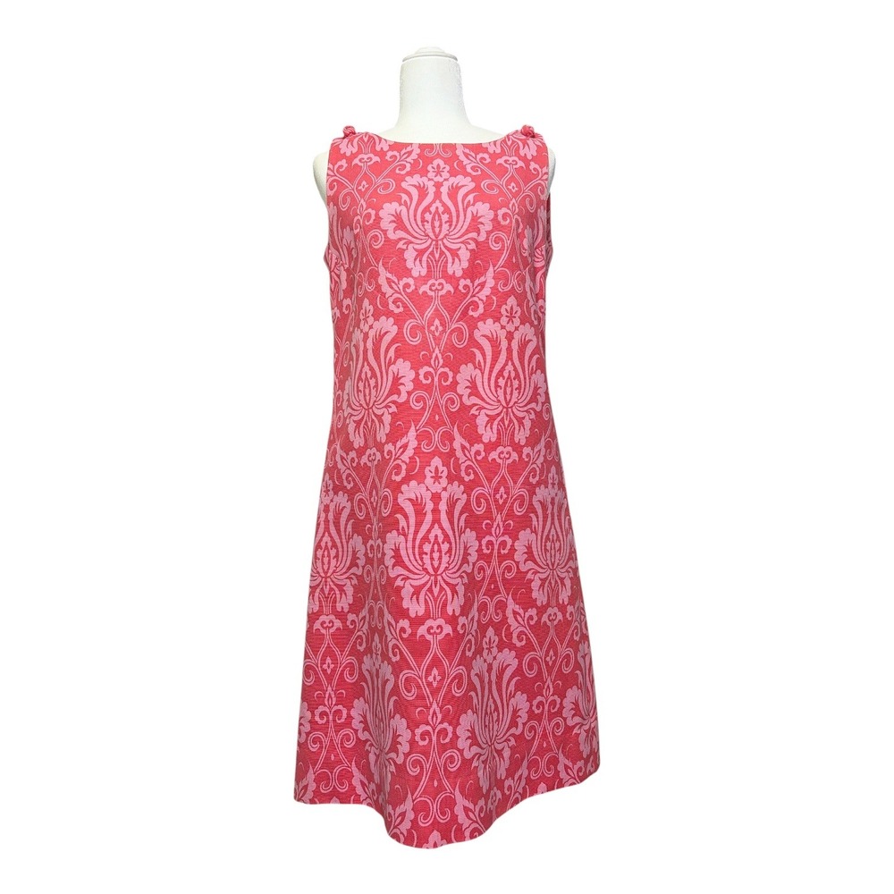 Vintage Design Thai Jacqueline Ayer Pink Cotton Lotus A-line Mod Dress Size 12
